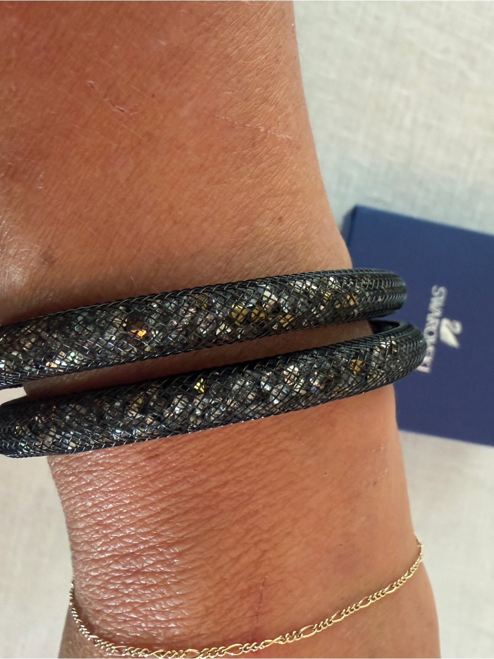 Swarovski Crystal Stardust Black Mesh Wrap Bracelet
